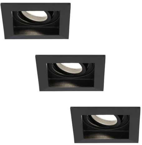 HOFTRONIC - LED Einbaustrahler 230V Eckig Schwenkbar Dimmbar Schwarz Extra Neutralweiß 3er set Deckeneinbauleuchte 3x345lm Einbauspots GU10 - Deckeneinbaustrahler, Wohnzimmer und Büro