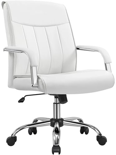 Yaheetech Chefsessel Bürostuhl Ergonomischer Schreibtischstuhl, Drehstuhl aus Kunstleder, höhenverstellbar Office Stuhl, gepolsterter Sitz, neigbar Computerstuhl bis 136 kg belastbar Weiß