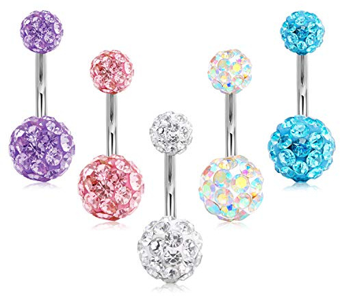Crdifu 5stk Bauchnabelpiercing mit Stein 14 Gauge 16mm Barbell Set Chirurgenstahl Piercing Bauchnabel Schmuck