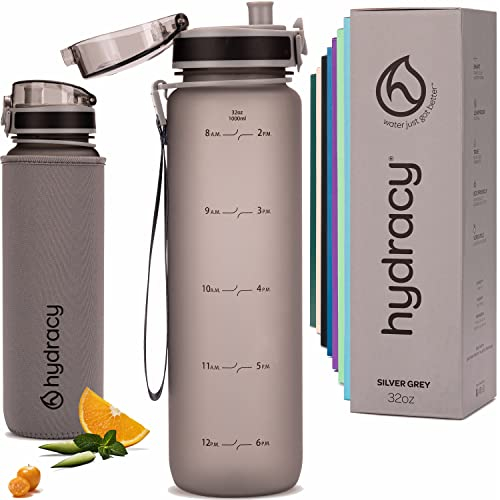 Hydracy Trinkflasche mit Fruchteinsatz - 1L Wasserflasche - BPA-freie Trinkflasche mit Zeitmarkierung Auslaufsichere Sportflasche - Kondensationsfrei für Sport und Outdoor