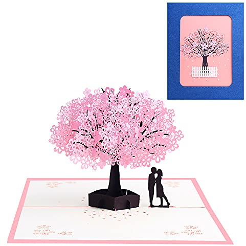 Pop-Up 3D Grußkarte, Kirschblüte Valentinstag Karte, Besondere 3D Hochzeitskarte, Handgemachtes Grußkarte, mit Umschlag, für Hochzeitstag, Hochzeitsgeschenk, Geburtstag, Graduierung Karte