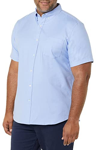 Amazon Essentials Camisa Oxford elástica de manga corta con bolsillo y corte ajustado Hombre, Azul Celeste Claro, M