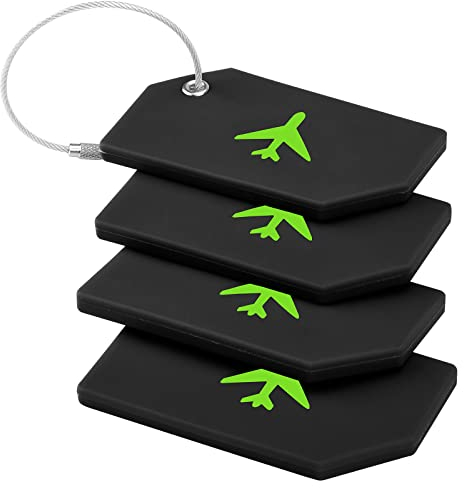 4 Stück Kofferanhänger mit Adressschild,Gepäckanhänger Koffer mit Edelstahlkabel, kofferschilder anhänger für Gepäck Koffer Tasche Handtasche (Schwarz)