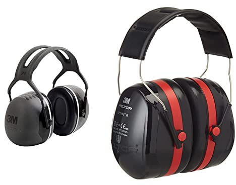 Peltor 3M X5A Ear Defenders with Headband, 37 dB, Black & 3M Optime III Earmuffs with Headband – Protection Against High Noise Levels in Industrial Settings, 35 dB, Black/Red