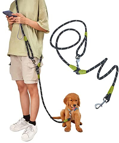 Hands Free Hundeleine 220cm Seil Crossbody Hundeleine Reflektierend für große mittlere kleine Hunde Gehen, Joggen und Laufen