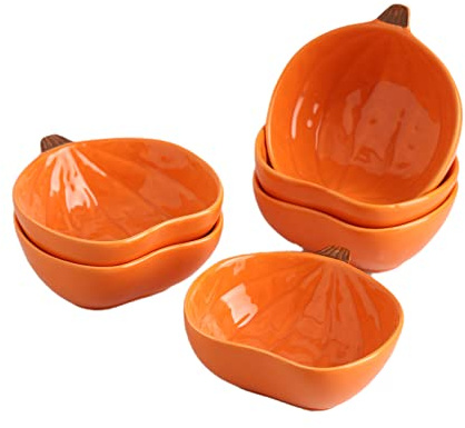 Yeexoxow Orange Pumpkin Bowls, 6 oz Ceramic Ramekins, Set of 6 | Pumpkin Baking Dishes, Crème Brûlée, Dips & Sauces, Oven Safe, Thanksgiving, Fall Entertaining