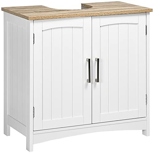kleankin Mueble para Debajo del Lavabo Armario de Suelo para Baño de Madera con 2 Puertas y Estante Interior Ajustable Estilo Moderno Carga 40 kg 60x30x60 cm Blanco