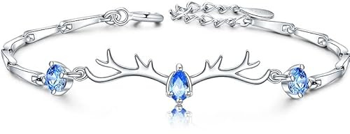 QianSiLi Schönes Blau Geweih Armband, Armband Damen Silber 925, 5A+ Glänzender Zirkonia, Charms Personalisierter Schmuck, Das Geschenke für Frauen MäDchen Freundin, Einstellbar