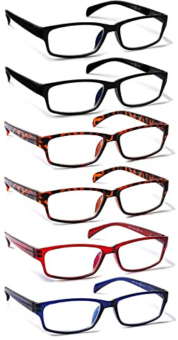 Kerecsen 6 Pack Fashion Reading Glasses for Women Men Blue Light Blocking Anti UV Readers with Spring Hinge