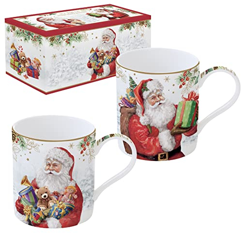 Easy Life COFFRET 2 MUGS 35CL EN PORCELAINE SANTA IS COMING