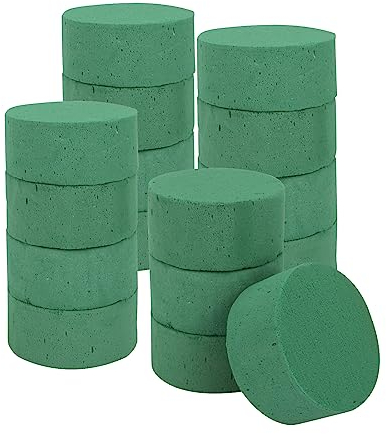 16 Stück Steckschaum 8 x 4cm Blumensteckschaum Runde Steckmasse für Kunstblumen Steckschwamm Steckmoos für Blumen Grün Steckmasse zum Basteln Trockenblumenschaum für Hochzeit, Ostern, Geburtstag