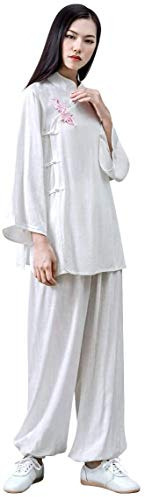 Vier-Jahreszeiten-Tai-Chi-Uniform-Set, Kampfsportanzug, Damen, Kung-Fu-Uniform, Tai-Chi-Anzug, Baumwoll-Kampfsportanzug, Zen-Meditation, Zen-Meditation, Yoga-Anzug (Farbe: Weiß, Größe: UK L/Tag XL)