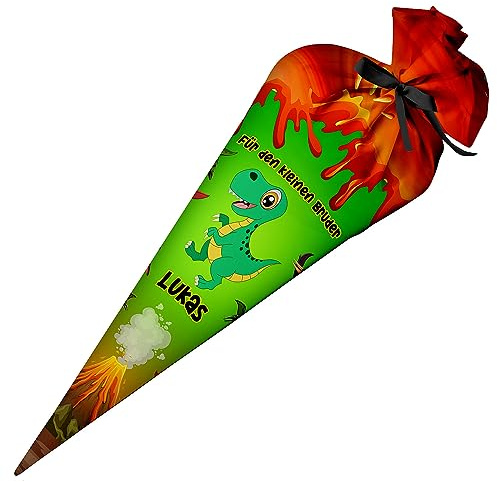 Ferocity Schultüte Dinosaurier für Jungen und kleine Bruder, Personalisierte Tüte, aus Stoff, 35 cm Zuckertüte mit Namen, mit Füllung, kleine Tüte als Kissen [149]