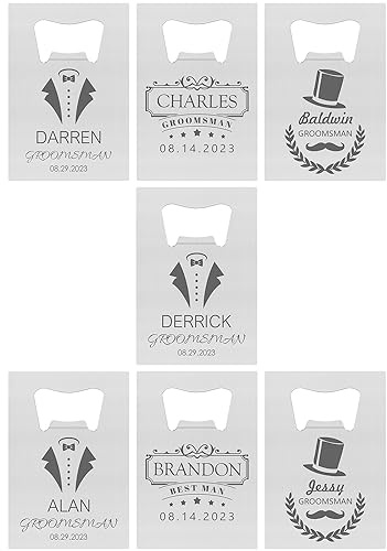 Lot de 7 décapsuleurs personnalisés format carte de crédit, cadeaux pour garçon d'honneur pour enterrement de vie de jeune fille, ouvre-bouteille de bière en acier inoxydable, argent