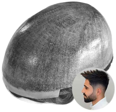 Knotenloses Haut-Toupet für Männer 0,10–0,12mm volles PU-Haarsystem indische Echthaar-Prothese (Col#1B50)