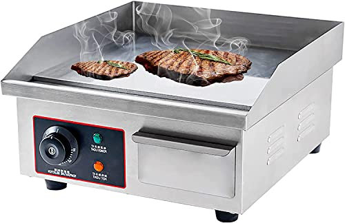 RajoNN Plancha eléctrica Comercial para encimera, Parrilla Plana para Cocina, Placa calefactora para Barbacoa con Control de Temperatura Ajustable, Plancha de Mesa Grande de Acero Inoxidable