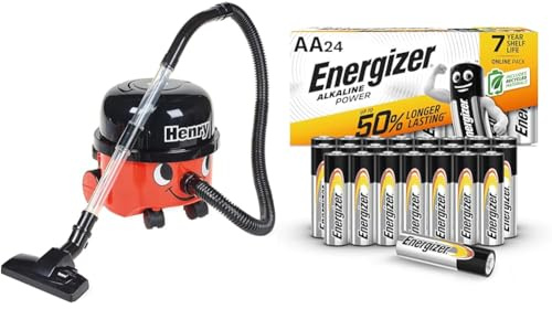 Casdon Henry & Hetty Toys - Henry Vacuum Cleaner - Red Vacuum Cleaning Toy with Real Function & Nozzle Accessories & Energizer AA Batteries, Alkaline Power, 24 Pack, Double A Battery Pack