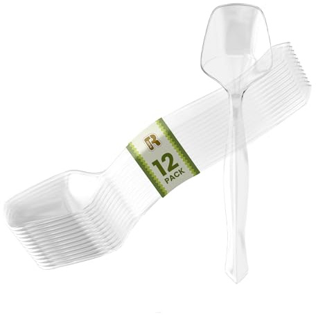 12 Pack Plastic Serving Spoons For Buffet - Clear Plastic Serving Utensils For Hot And Cold Food - Heavy Duty Disposable Serving Utensils For Parties, Holidays And Gatherings (8.5 Inch, 12, Count)