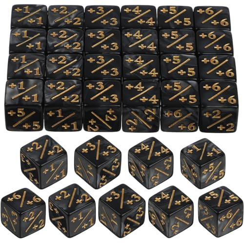 TOPPERFUN 24Pcs 1/+1 Token Dice Counter, 0.63in D6 Plus and Minus Dice Set, Acrylic Board Game Accessory, Compatible with MTG Counter, CCG, Card Games, Black
