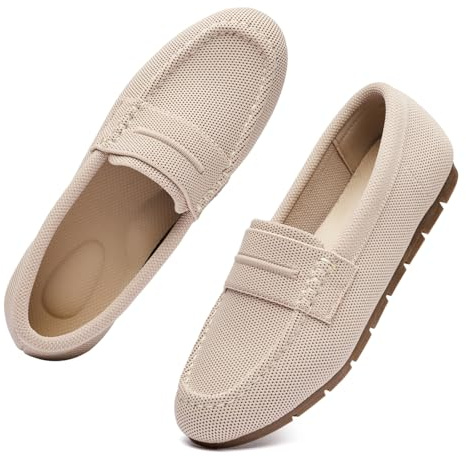 Vespiero Loafers for Women Comfortable Slip on Work Flats Shoes Womens Dressy Casual Walking Shoes Nude Knit Fabric Size 8