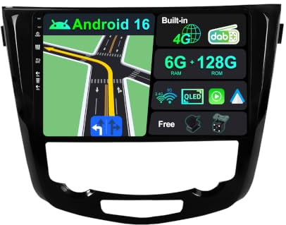 BXLIYER | INTEGRE 4G LTE & Dab| 6G+128G - Android 16 Autoradio pour Nissan X-Trail Qashqai J11 Rouge(2014-2018) - Carplay + Android Auto - Caméra + MIC - 2 Din QLED 10.1 Pouce - Volant Dual Band WiFi