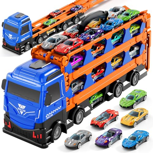 Ci Vetch 78 Inch Transport Truck with 24 Die-Cast Cars for Boys Ages 3–7