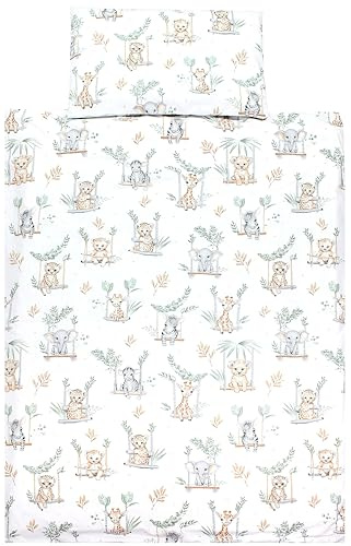 TupTam Kinder Bettwäsche Set Babybettwäsche Bettbezug 100 x 135 120 x 90 Kissenbezug 40 x 60 Jungen Mädchen 2-TLG, Farbe: Safari Schaukel Grün, Größe: 135x100 cm