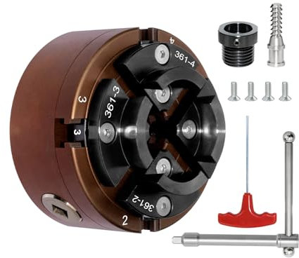 SIIIXS Backenfutter Drechselfutter 100MM 4-Backen Spannfutter selbstzentrierend Drehfutter Drechselspannfutter für 1''X8TPI Und 3/4''X16TPI Drechselbank