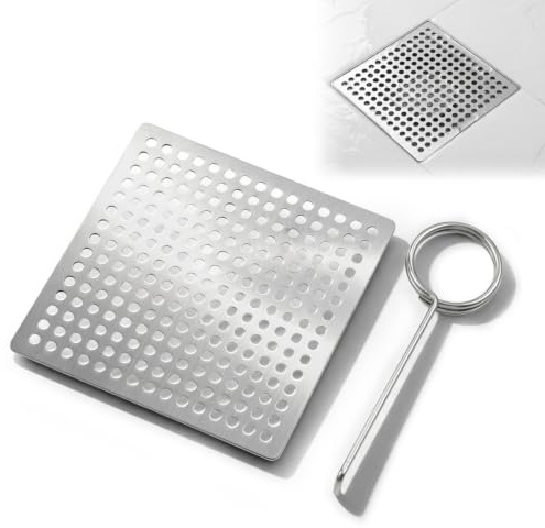 Duschablauf-Filterabdeckung, Edelstahl, rostfrei, quadratisch, Badezimmer-Abfluss, Haarsieb, Abdeckung, Bodenabläufe, Netzabdeckung, Hardware-Teile (11,5 cm)