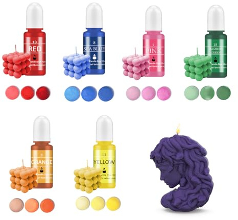 Bolosa Kerzenfarbe, Kerzenwachs Farbe, 6 Wachs für Kerzen, Kerzenwachs Zum Gießen Hochkonzentrat Flüssiger, Kerzen Farbe für Sojawachs, Paraffinwachs, Gelwachs - je 10 ml