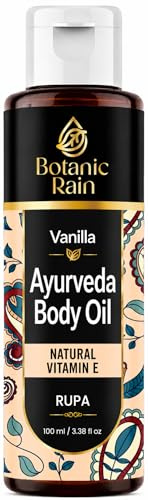 Botanic Rain Ayurveda Vanilj kroppsolja – fuktgivande och återfuktande ekologisk E-vitamin olja – kroppsolja för kvinnor efter duschen – Ayurveda vård för fastare hud – 100 ml (1)