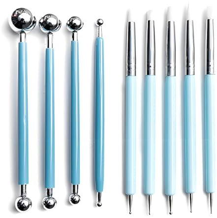 Silicone Clay Sculpting Tools, 9PCS Clay Sculpting Tool Set, Ball Stylus Dotting Tools Polymer Clay Tools Soft Rubber Tip Modelling Pen Double-Ended Polymer Clay Tool for Ceramic Shaping