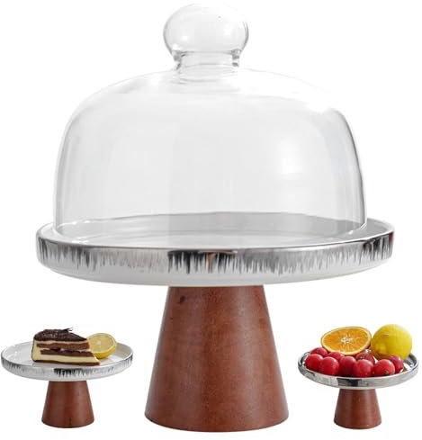 DKRAHRJJ Soporte para Tartas con Tapa de Cristal Transparente, Plato para Tartas, Postres, Quesos, Frutas, Exhibición Y Almacenamiento, Suministros de Escritorio/Mum