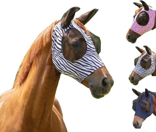 netproshop Fliegenmaske Super Bug Fliegenhaube mit Ohren und Öffnung für Stirnhaare Shetty bis XL-Full, Groesse:Pony, Farbe:Zebra