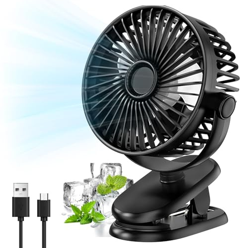 Mini Usb Clip Ventilator, 5000mAh Ventilator Zum Anklippen, Usb Ventilator Clip, Mini Ventilator, Tischventilator, Klemmventilator, Klein Tischventilator Leise, 3 Geschwindigkeitsstufen, 360° Rotation