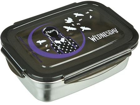 Undercover - Wednesday Brotdose mit Gummidichtung - aus Edelstahl - 550 ml Fassungsvermögen - Sandwichbox Schule - Brotzeitdose für Kinder - Lunchbox
