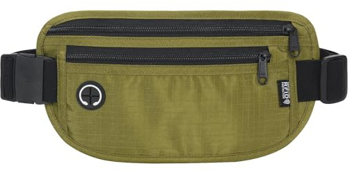 Slim RFID Blocking Money Belt for Travel - Anti-Theft Hidden Passport Holder Waist Wallet with Secure Pouch for Cash, Credit Cards & Phone Safe (Olive-green)