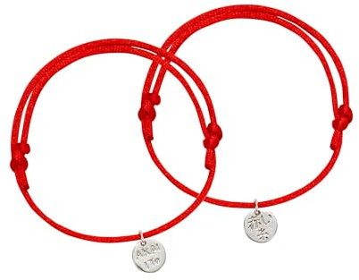 KAKI La Felicità è Nelle Piccole Cose Braccialetto Filo Rosso del Destino Coppia Argento, Akai Ito 赤い糸, Bracciale Amicizia e Amore, Regalo Simbolico per Lui e Lei