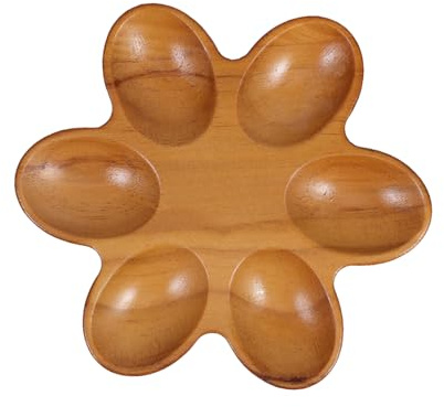 Luxshiny Vassoio in Legno Naturale per 6 Uova Marrone Design a Fiore per Frigorifero, Facile da Pulire, Versatile per Antipasti e Pasqua