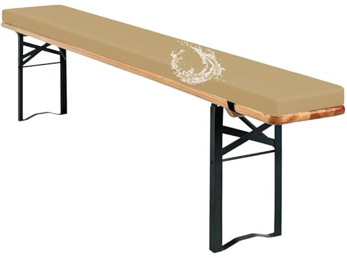 AQIGR Cojines para Banco de Cerveza 100/110/140/150/160/180 cm Cojín para Banco, Funda Extraíble con Cremallera e Hebilla, Antideslizante, Impermeable para Jardín, Terraza(Caqui,110x40x3cm)