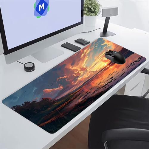 Mouse Pad Large Gaming Mouse Mat 59x31.5x0.08 inch XL Extended Desk Mat Gaming Keyboard Mousepad Big Desk Pad with Non-Slip Base and Stitched Edge for Office/Gaming (Sunset Landscape)