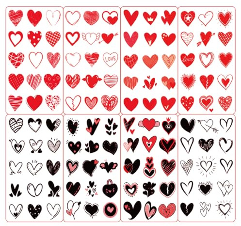 WUSJCOF 8 tatuaggi temporanei di San Valentino, adesivi d'amore per coppie, adesivi per date romantiche, regalo di San Valentino (schema di colori nero e rosso)