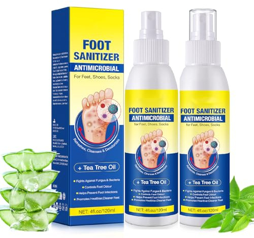 2PCS Antifungal Foot Spray 120ml - Fast Acting Athletes Foot Treatment with Tea Tree Oil - Shoe Deodoriser & Odor Control - 98 Percent Natural Formula for Smelly Feet Relief for Men and Women