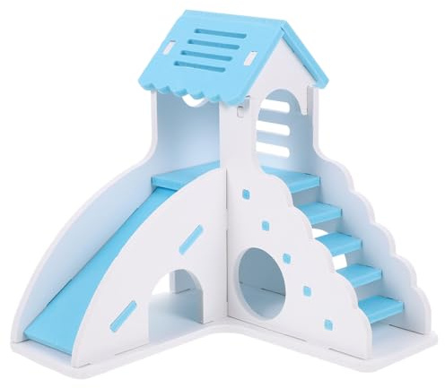 Yardwe Casa per criceti con scivolo e scala, piccolo castello per animali domestici, nascondiglio per criceti, giocattolo da esplorazione, piccolo parco giochi in plastica per gerbilli, topi, conigli