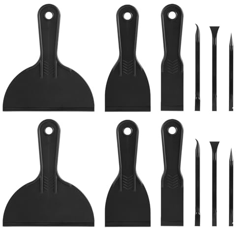 12uds Juego de Espátula de Plástico, Incluye 6 Negras Flexibles Raspadoras Masilla y 6 Raspadores Detalles para Reparación Masilla Parchado Enlucido y Pintura