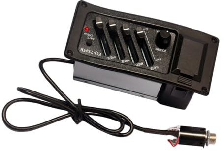 Tonabnehmer 7545r mit 4-band Eq und Lautstärke Gitarren | Schwarz, Kunststoff und Metall, Verbindungskabel mit 2, 5-mm Stecker, für Folk Gitarre