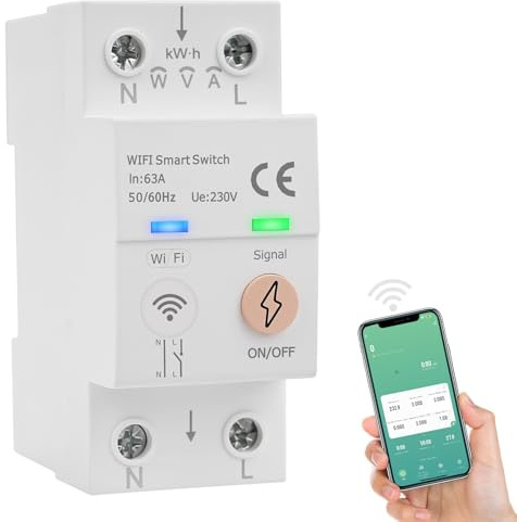 Wlan hutschiene schalter 63A smart meter Sprachsteuerung Tuya WIFI stromzähler hutschiene AC80-300V intelligenter leistungsschalter Leistungsmessung Überspannungsschutz und Überlastschut