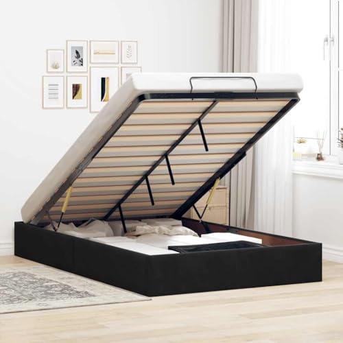 ACAGALA Polsterbett mit Bettkasten 120x200 cm, Einzelbett mit Stauraum, Bettgestell mit Lattenrost, Bettrahmen ohne Matratze, Boxspringbett für Schlafzimmer, Gästezimmer, Samt, Schwarz
