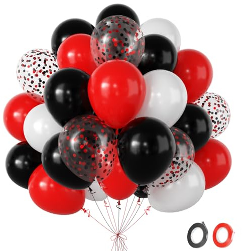 Red And Black Balloons- 60Pcs Red Black White Balloons With Confetti Latex Baloons For Men Boys Birthday Decorations, Helium Balloon For Stranger Themed Spider.Man Casino Party Retirement Baby Shower