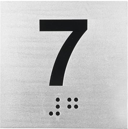 PATIKIL Exam Room Number Sign, 4 x 4 Number 7 Sign with Braille and Tactile Self-Adhesive Identification for Test Center Office Assistance, Black on Silver